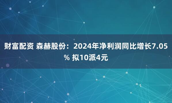 财富配资 森赫股份：2024年净利润同比增长7.05% 拟10派4元