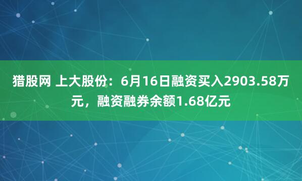 猎股网 上大股份：6月16日融资买入2903.58万元，融资融券余额1.68亿元